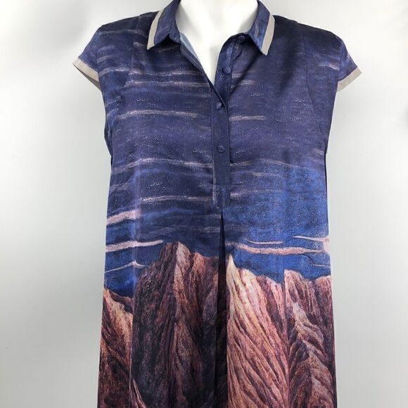 Hi lo small tunic blue orange capped sleeves - Picture 1 of 11